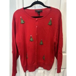 Vintage Venza Beaded Christmas Tree Sweater Size 14-16 Red Holiday  Tacky Party
